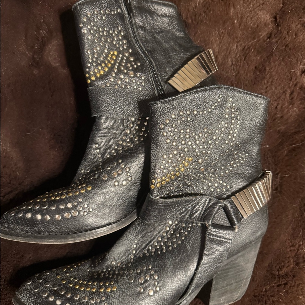 Jeffrey Campbell Studded Black Leather Heeled Boots - Picture 2 of 6